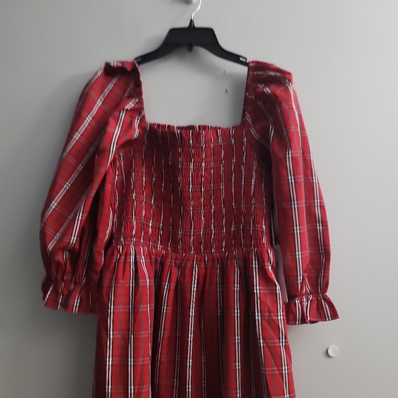 J.Marie Rayna Plaid Square Neck Ruched Puff Sleeve Midi Dress - Picture 2 of 8